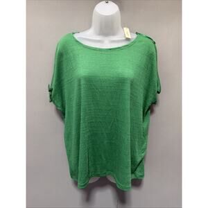 Max Studio London Women's Textured Knit Shirt Blouse Green Plus Size 1X New